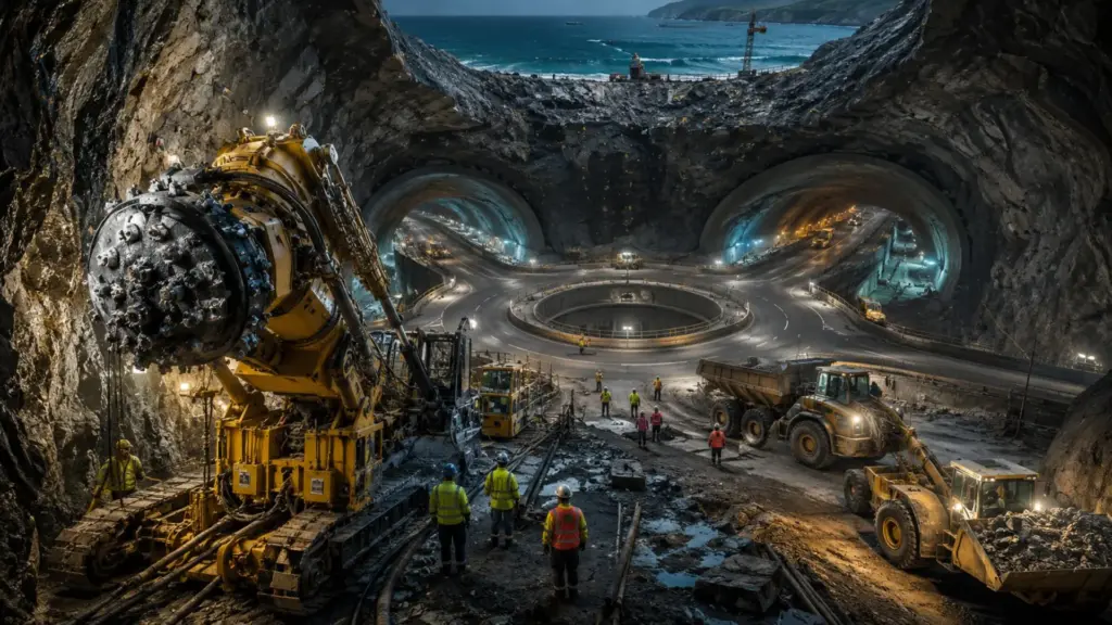 Túnel colossal de € 1,9 bilhão vai cruzar 27 km sob o mar a 392 metros de profundidade, terá rotatórias subterrâneas e promete reduzir uma viagem de mais de 21 horas para apenas 10 horas.