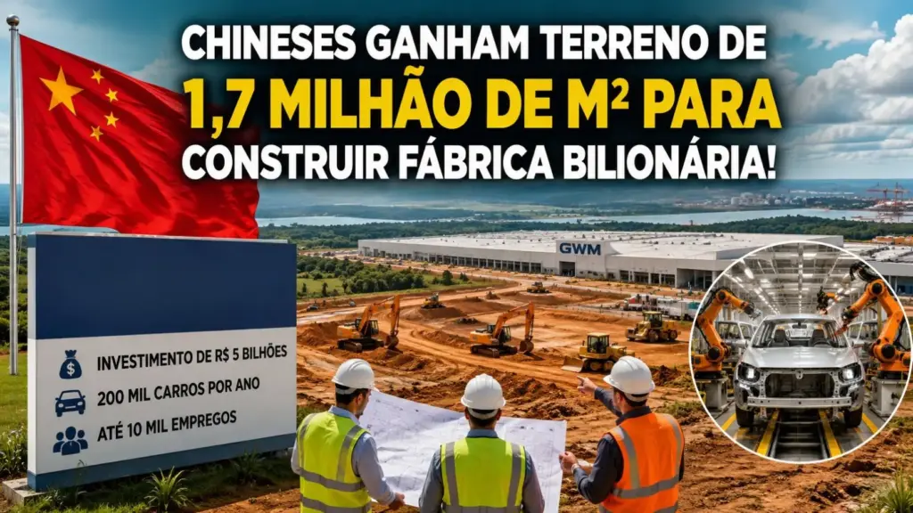 Montadora chinesa ganha de presente do governo terreno público de 1,7 milhão de m² para erguer fábrica de R$ 5 bilhões, capaz de produzir 200 mil carros por ano e gerar até 10 mil empregos Montadora chinesa ganha de presente do governo terreno público de 1,7 milhão de m² para erguer fábrica de R$ 5 bilhões, capaz de produzir 200 mil carros por ano e gerar até 10 mil empregos
