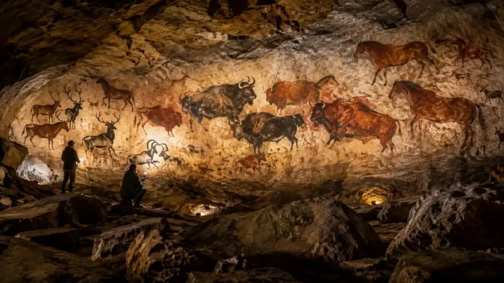 Mais de 500 pinturas rupestres escondidas em cavernas do País Basco revelam padrão criado há cerca de 16 mil anos, com bisões em posições centrais, cavalos voltados para a direita e outras espécies orientadas para a esquerda, indicando que os desenhos obedeciam a regras compartilhadas e não eram feitos ao acaso Mais de 500 pinturas rupestres escondidas em cavernas do País Basco revelam padrão criado há cerca de 16 mil anos, com bisões em posições centrais, cavalos voltados para a direita e outras espécies orientadas para a esquerda, indicando que os desenhos obedeciam a regras compartilhadas e não eram feitos ao acaso