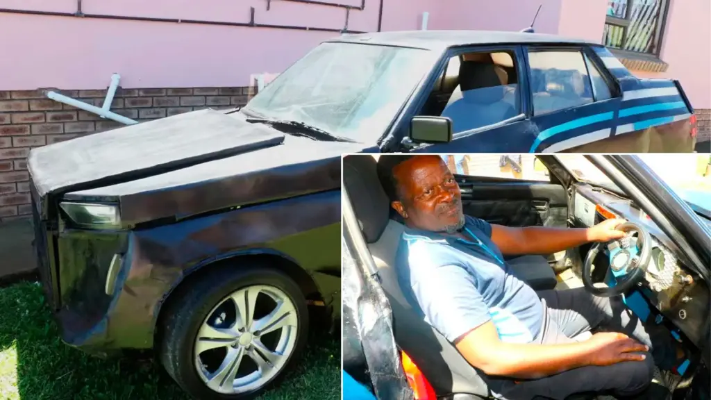 Com quatro filhos para levar à escola e dois carros quebrados, pintor de 68 anos transforma uma cama beliche em chassi, junta motor, câmbio, portas e teto de ferro-velho e constrói veículo próprio, mas falta de licença coloca criação sob risco de apreensão