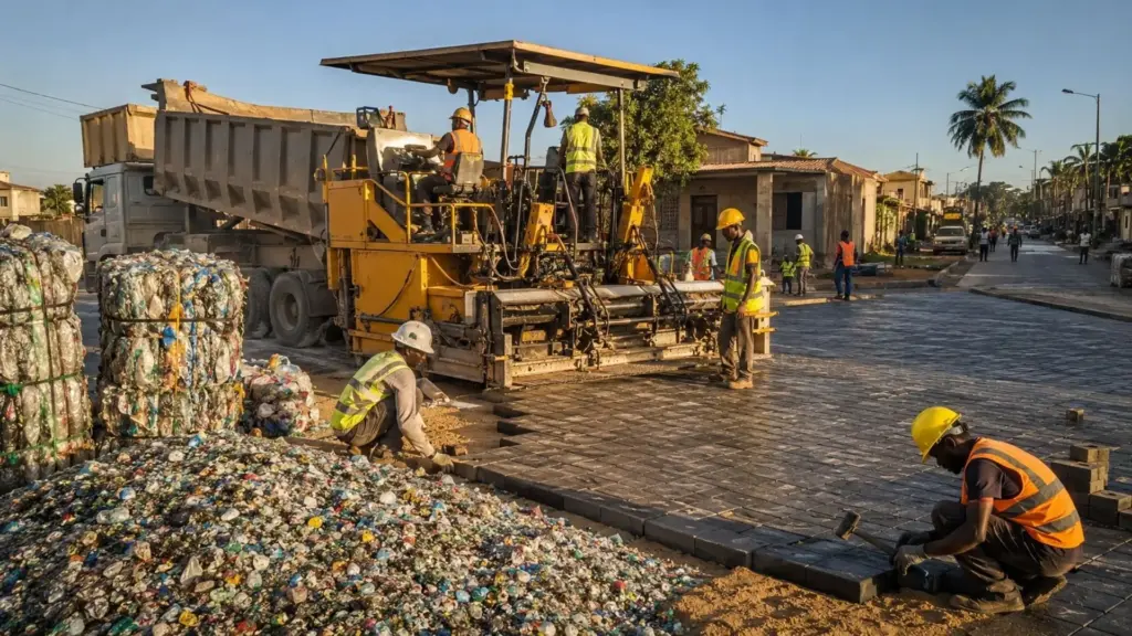 Numa cidade que joga fora 300 toneladas de plástico por dia, um empresário de Gana derreteu sacolas com areia e transformou o lixo em pisos de rua mais baratos que o concreto