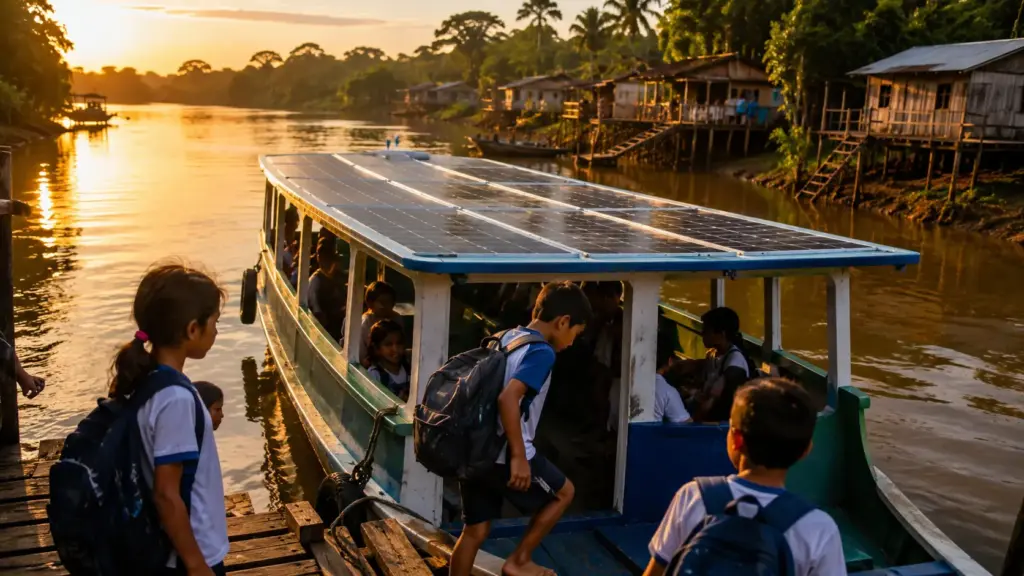 Poucos se lembram, mas para levar crianças de uma ilha do Pará para a escola, universidades brasileiras construíram barco solar que consegue carregar até 22 pessoas, possui teto fotovoltaico, dois motores elétricos e cinco horas de autonomia noturna