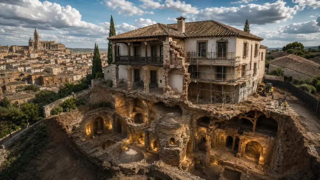 Obrigados a consertar a fachada que ameaçava cair de um casarão em Toledo, na Espanha, os donos descobriram que a casa fora erguida em cima de um banho árabe medieval inteiro, com salas abobadadas e forno, do século XIII