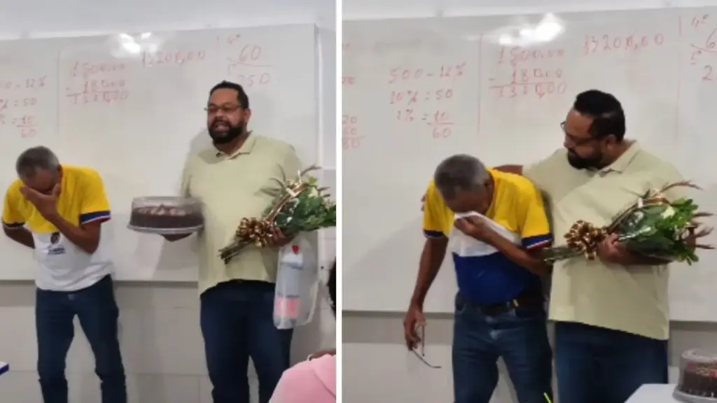 Pai vendeu tudo para garantir os estudos do filho, viu o rapaz se tornar professor com 3 pós-graduações e agora voltou à escola pela EJA, enquanto o próprio filho compra seus materiais, ajuda nas tarefas e o homenageia diante da turma em vídeo que já ultrapassou 1 milhão de visualizações Pai vendeu tudo para garantir os estudos do filho, viu o rapaz se tornar professor com 3 pós-graduações e agora voltou à escola pela EJA, enquanto o próprio filho compra seus materiais, ajuda nas tarefas e o homenageia diante da turma em vídeo que já ultrapassou 1 milhão de visualizações