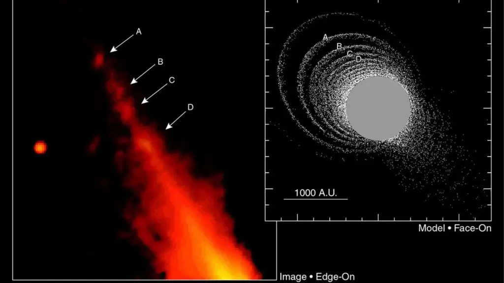 Planeta gigante escondido a 63 anos-luz é revelado dentro de um disco de poeira brilhante, tem pelo menos duas vezes a massa de Júpiter e mostra que mundos enormes ainda podem estar invisíveis em sistemas estudados há décadas