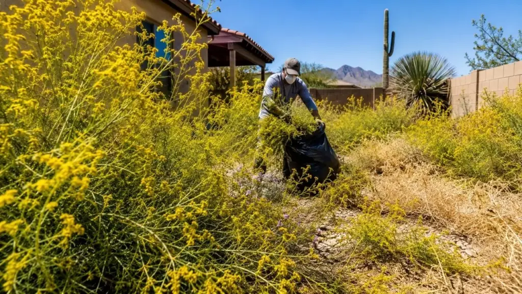 Planta invasora com cheiro de terebintina toma quintais do Arizona, sufoca flores nativas, espalha milhares de sementes viáveis por até cinco anos e, quando seca, aumenta risco de incêndios e pode provocar irritações na pele e problemas respiratórios, levando autoridades a pedir remoção protegida e denúncia de focos