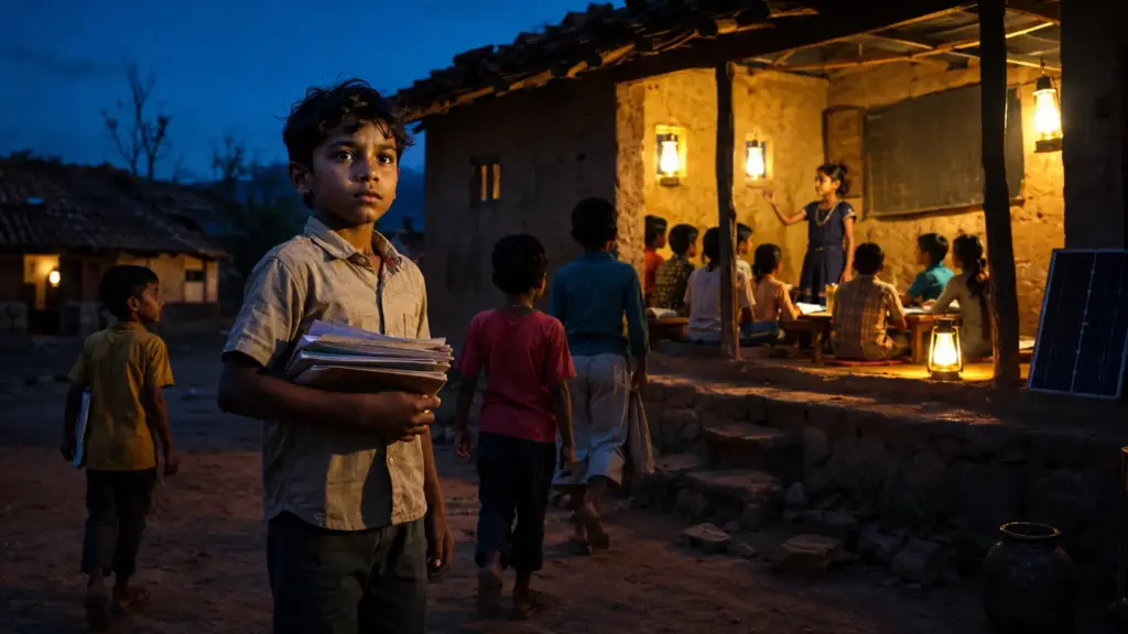 Sem conseguir estudar durante o dia, crianças de aldeias indianas frequentam 250 escolas noturnas iluminadas por lanternas solares, estudam e elegem um parlamento infantil para cobrar água, serviços públicos e melhorias Sem conseguir estudar durante o dia, crianças de aldeias indianas frequentam 250 escolas noturnas iluminadas por lanternas solares, estudam e elegem um parlamento infantil para cobrar água, serviços públicos e melhorias