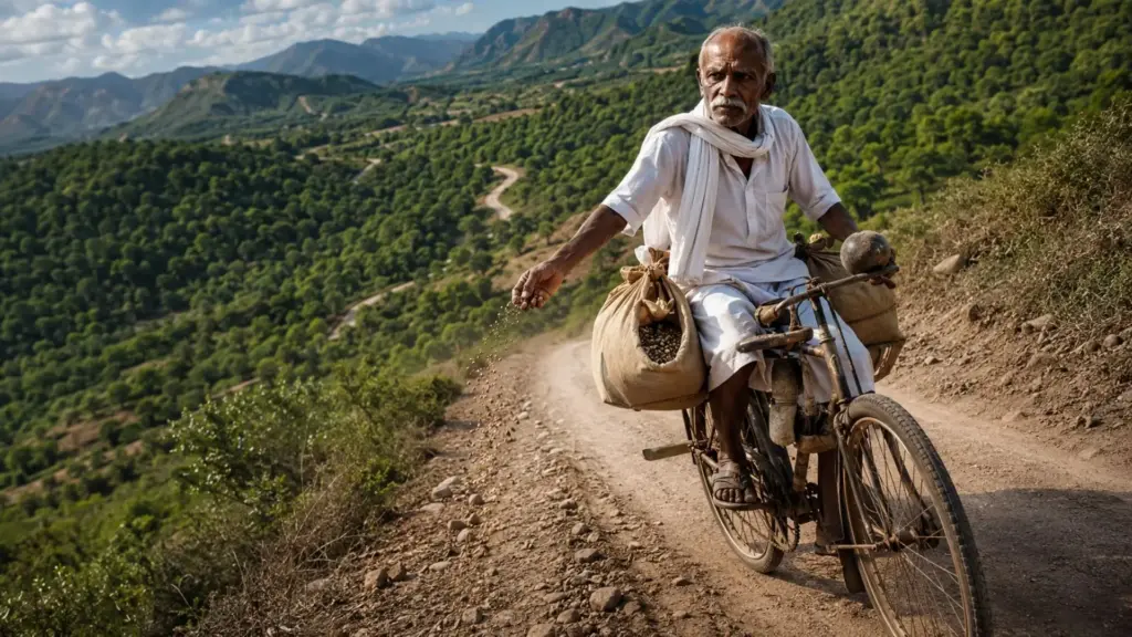 Ridicularizado por andar de bicicleta com os bolsos cheios de sementes, um homem vendeu os próprios três acres de terra para comprar mudas e passou seis décadas semeando estradas e morros áridos, creditado por cobrir a região de milhões de árvores