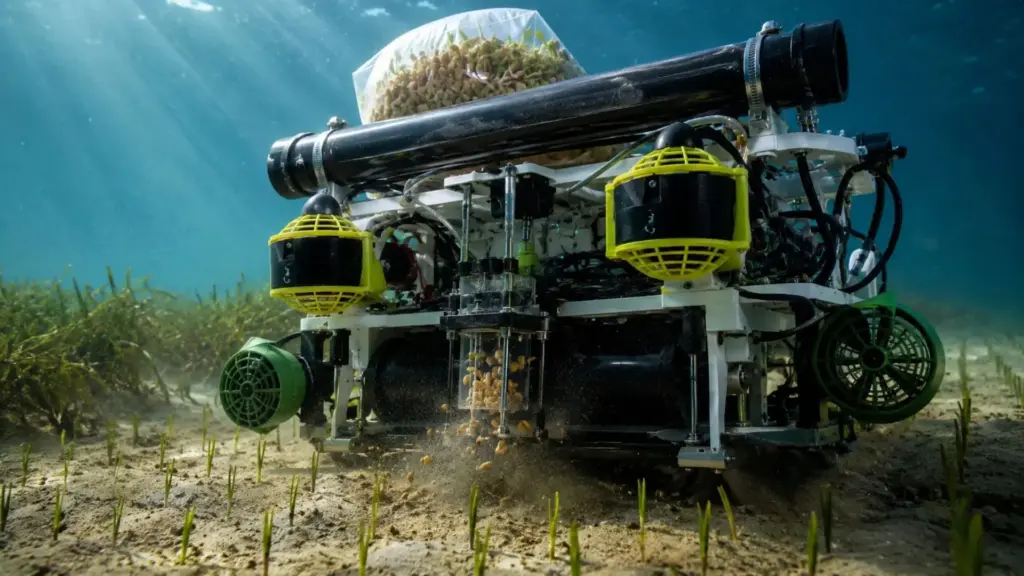 Robô de apenas 23 quilos planta 60 sementes por minuto no fundo do mar e carrega 20 mil sementes numa bolsa de 20 litros para tentar recuperar as pradarias submarinas que o planeta perdeu