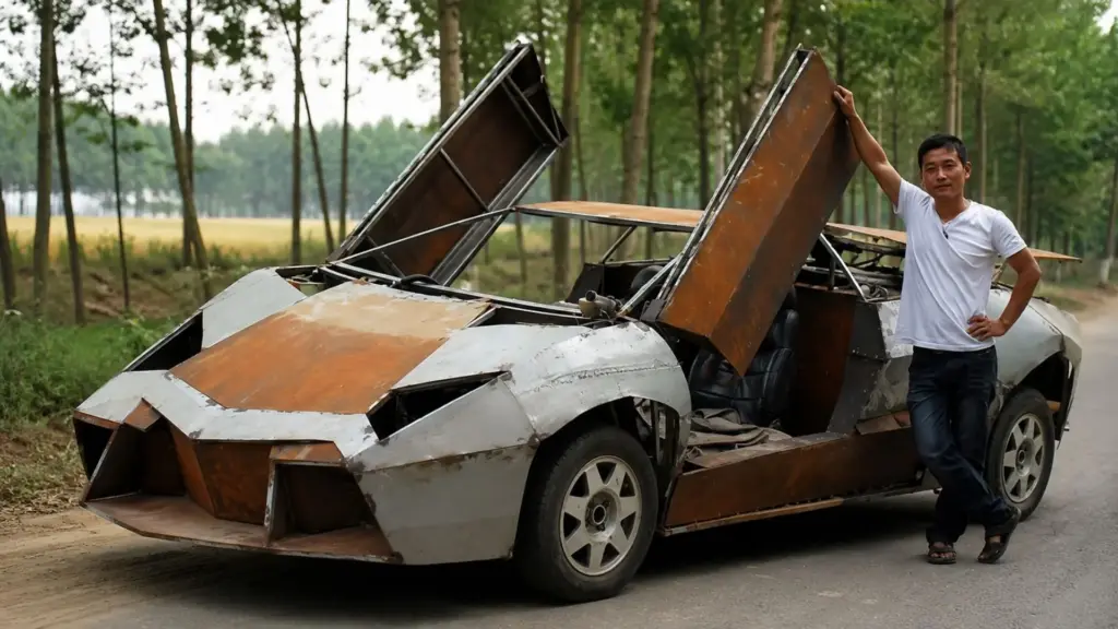 Sem dinheiro para um esportivo, um agricultor recortou sucata metálica e transformou um Volkswagen velho numa réplica funcional de Lamborghini que a polícia não deixou emplacar, e que ele hoje usa para carregar adubo na roça