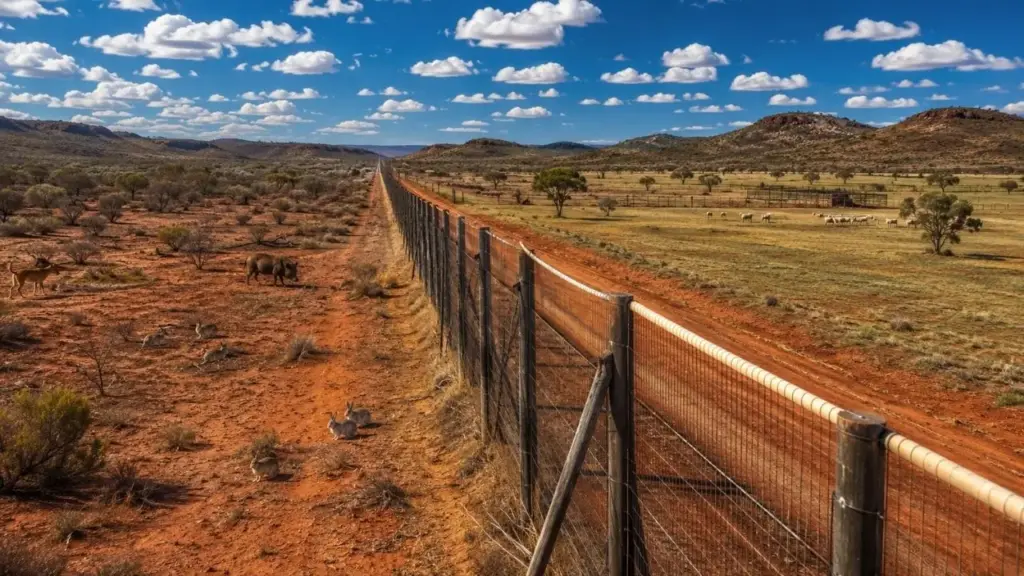 Uma cerca de mais de 5 mil quilômetros foi construída na Austrália para conter pragas como coelhos, dingos e porcos selvagens: a estrutura protege fazendas, atravessa regiões inteiras do Outback e se tornou uma das maiores barreiras de controle animal já erguidas no mundo