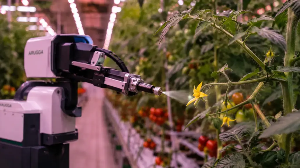 Máquina entra sozinha nas estufas de tomate, identifica cada flor com visão computacional, lança pequenos jatos de ar e assume a polinização onde a luz vermelha atrapalha as mamangavas Máquina entra sozinha nas estufas de tomate, identifica cada flor com visão computacional, lança pequenos jatos de ar e assume a polinização onde a luz vermelha atrapalha as mamangavas