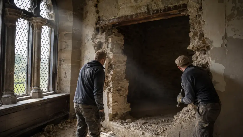 O que parecia uma simples restauração de janelas em um castelo irlandês terminou com uma parede rompida, um cômodo desconhecido dentro da torre e um mistério que permanece sem explicação