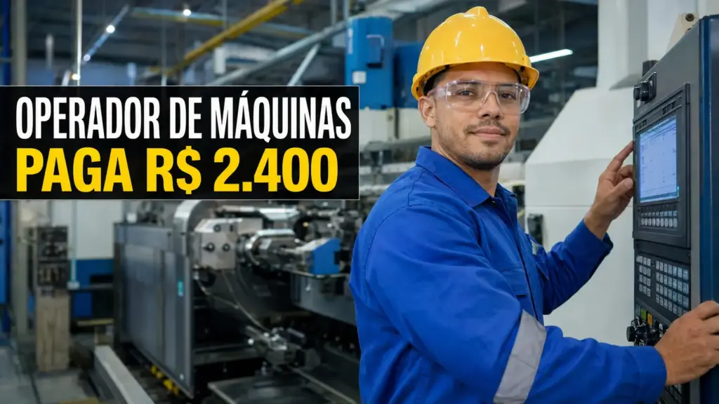 Vaga para operador de máquinas paga R$ 2.400, oferece cesta básica e ajuda de custo para transporte e exige apenas ensino fundamental completo