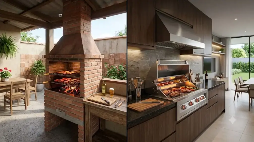 Adeus churrasqueira de tijolo: Modelo embutido substitui grandes estruturas de alvenaria, mas exige planejamento de ventilação, bancada e infraestrutura. Seja para casa ou apartamento, a churrasqueira de embutir oferece versões a carvão, gás ou elétrica