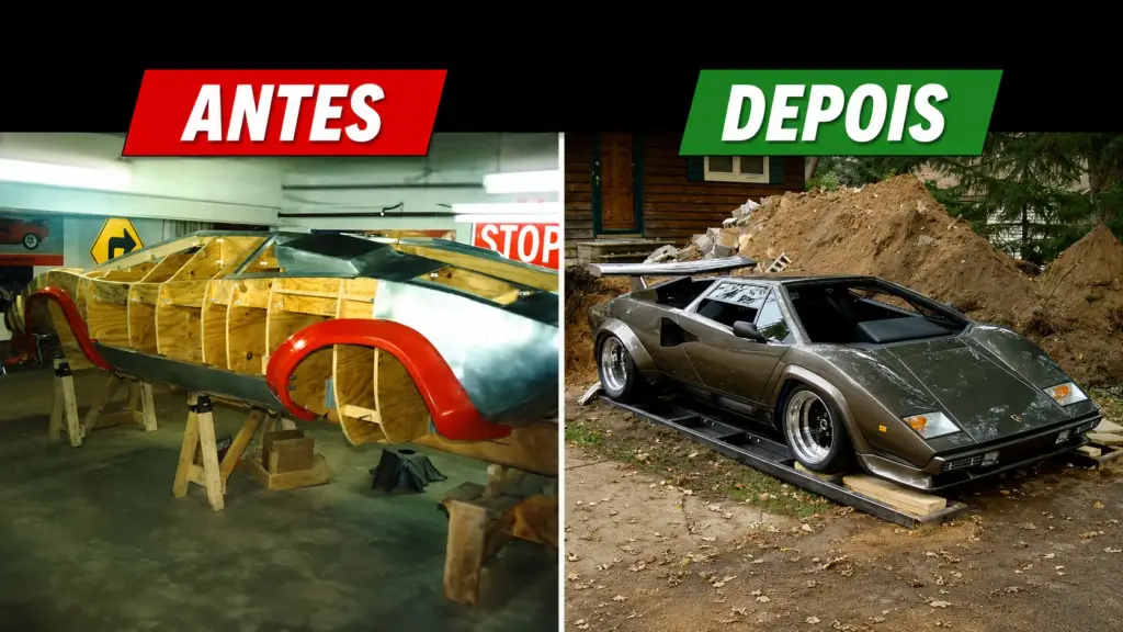 Fascinado pela Lamborghini Countach que viu no cinema, engenheiro passa 17 anos trabalhando no porão, molda à mão uma carroceria inteira de alumínio, instala motor Ford V8 de 514 cv e derruba uma parede para retirar a réplica pronta