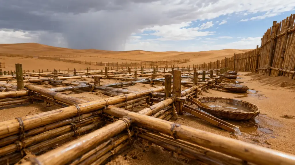 Até 10 anos de duração: barreiras de bambu podem transformar o combate às areias movediças na China, reduzir os custos gerais em mais de 20% e aproveitar até mesmo a chuva escassa para levar água às camadas profundas do solo