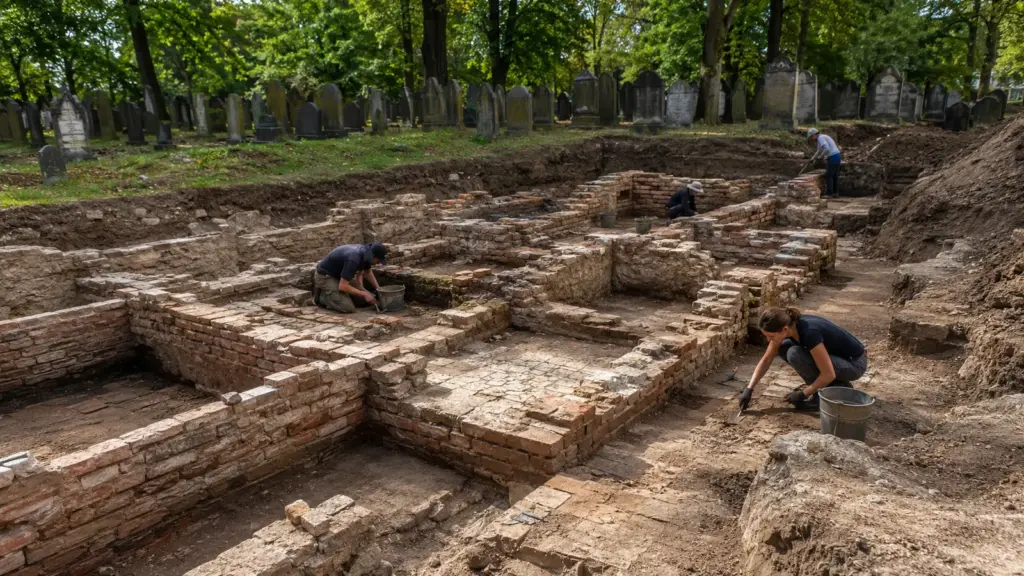 Sem ninguém esperar, escavações em antigo cemitério de Varsóvia revelam hospital judaico destruído pelos alemães durante a Segunda Guerra Mundial