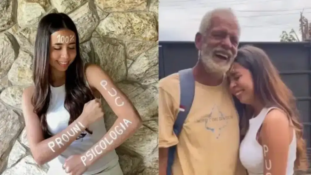Filha de pedreiro estudou toda a vida em escola pública, enfrentou crises de ansiedade, conquistou 960 pontos na redação do Enem e emocionou o pai ao revelar uma bolsa de 100% para cursar Psicologia pelo ProUni