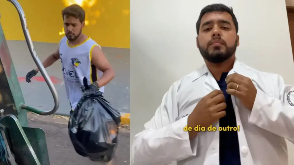 Guilherme, aos 24 anos, troca o estetoscópio pela vassoura de coletor de lixo todas as noites em Presidente Prudente; de dia, ele veste o jaleco e enfrenta uma rotina de 16 horas atrás de um único sonho: se tornar médico