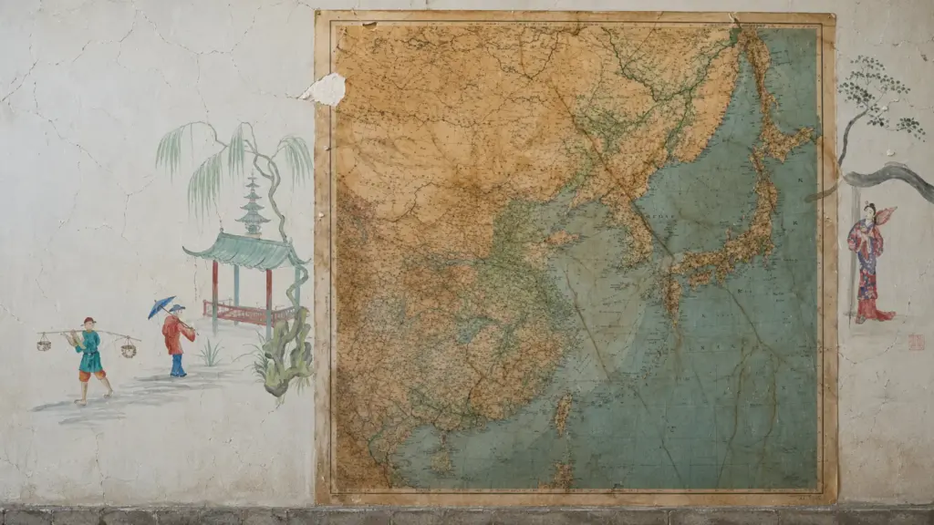 Conservadores retiram duas camadas de papel de parede de depósito em palácio e encontram 11 mapas dos anos 1930 com vulcão em erupção, criatura mítica e cenas de viagens preservadas após 1.600 horas de trabalho