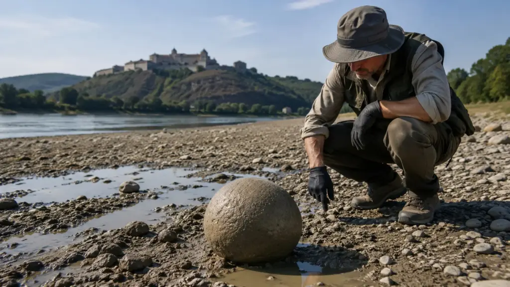 Hungria: projétil de antiga catapulta pode ter sido encontrado no leito seco do rio Danúbio após seca histórica Hungria: projétil de antiga catapulta pode ter sido encontrado no leito seco do rio Danúbio após seca histórica