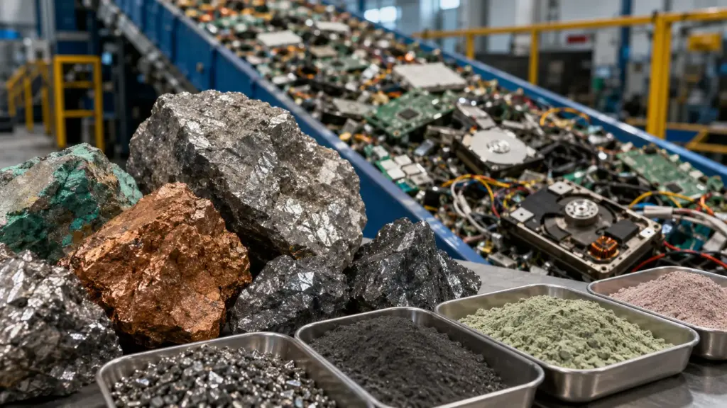 Reciclagem de terras raras: 25.000 toneladas de lixo eletrônico por ano passarão por uma rede de reciclagem nos Estados Unidos, que buscará recuperar terras raras contidas nos equipamentos descartados
