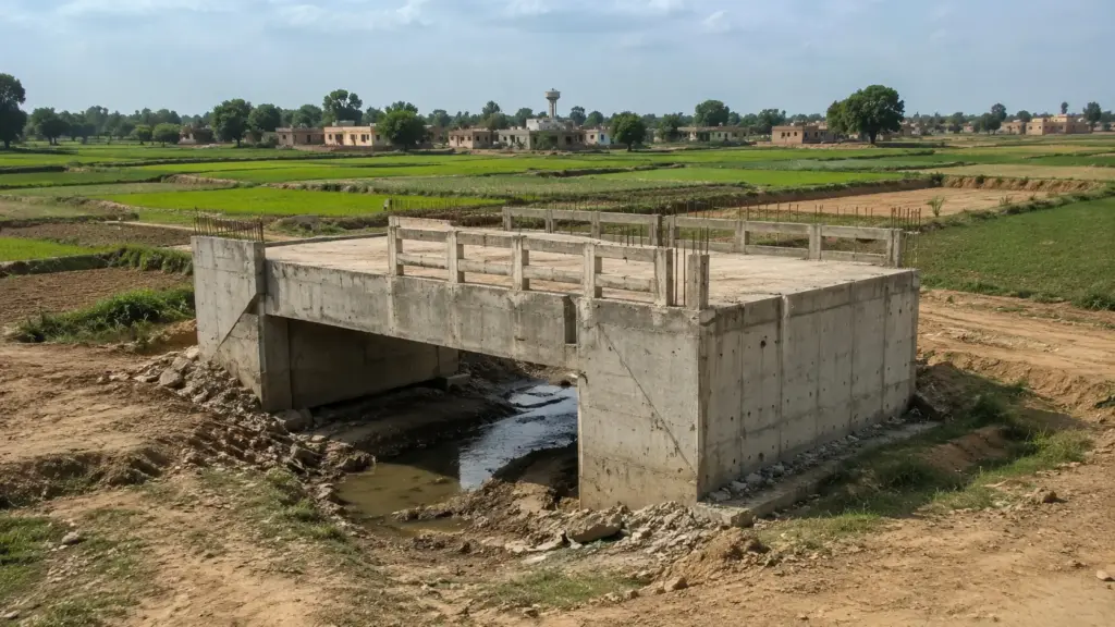 Enquanto moradores esperavam uma estrada rural para chegar às próprias casas, uma ponte de concreto apareceu isolada no meio de uma plantação na Índia, viralizou sem acesso visível e provocou investigação sobre o projeto