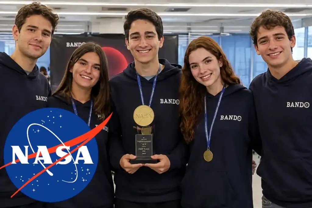 A NASA premiou com ouro inédito oito estudantes brasileiros que encararam 240 competidores, viraram 48 horas seguidas desenhando nave, moradia espacial e custos de uma colônia flutuante em Vênus e deixaram China e Inglaterra para trás A NASA premiou com ouro inédito oito estudantes brasileiros que encararam 240 competidores, viraram 48 horas seguidas desenhando nave, moradia espacial e custos de uma colônia flutuante em Vênus e deixaram China e Inglaterra para trás