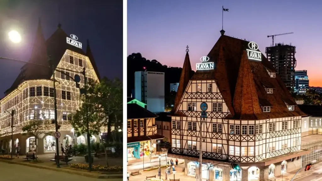 A primeira Havan fora de shopping a fugir da fachada inspirada na Casa Branca funciona dentro de um castelo histórico em Blumenau, réplica de uma prefeitura alemã do século XV construída em 1978 e revitalizada antes de virar loja da rede A primeira Havan fora de shopping a fugir da fachada inspirada na Casa Branca funciona dentro de um castelo histórico em Blumenau, réplica de uma prefeitura alemã do século XV construída em 1978 e revitalizada antes de virar loja da rede