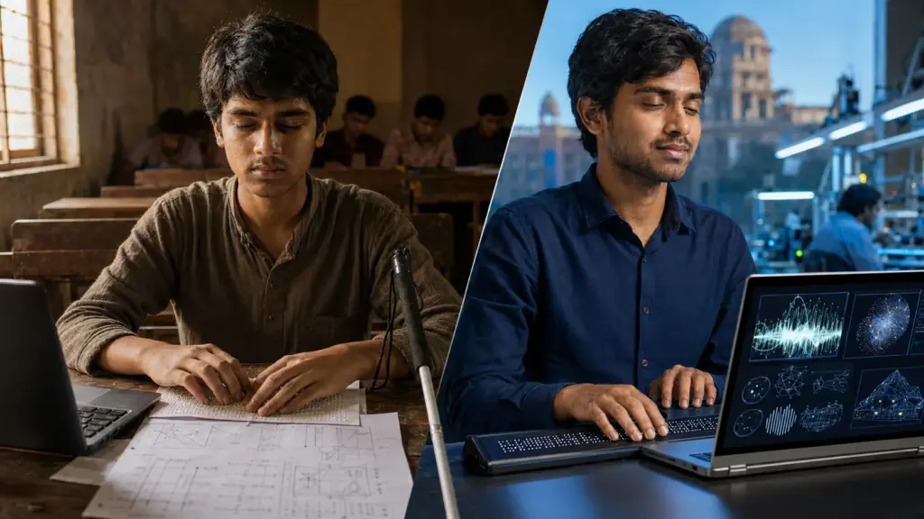 Aluno cego enfrentou materiais que leitores de tela não conseguiam interpretar, tornou-se o primeiro a cursar ciências no ensino médio da Índia, chegou a Stanford e criou uma plataforma de inteligência artificial que já auxiliou mais de 12 mil estudantes