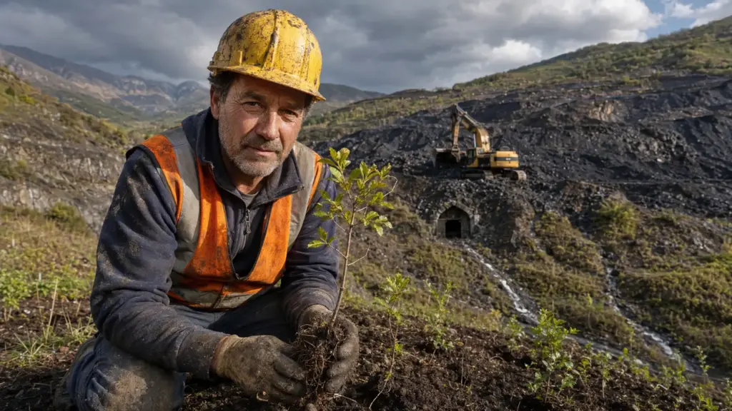 Antigos mineiros que antes operavam máquinas para retirar carvão voltaram às áreas de extração, mas agora para recuperar 3.700 hectares, fechar 58 acessos e ajudar no plantio de 1,4 milhão de mudas Antigos mineiros que antes operavam máquinas para retirar carvão voltaram às áreas de extração, mas agora para recuperar 3.700 hectares, fechar 58 acessos e ajudar no plantio de 1,4 milhão de mudas