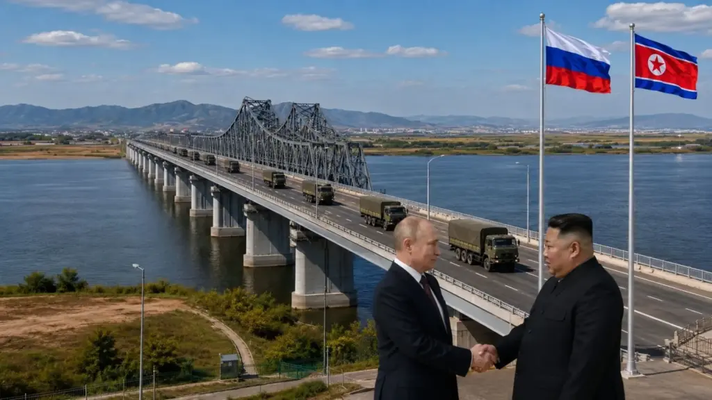 Anunciada como obra econômica, a nova ponte entre Rússia e Coreia do Norte preocupa a Ucrânia por outro motivo, investigadores apontam que ela teria pouco valor comercial e serviria mais como atalho para a logística militar russa Anunciada como obra econômica, a nova ponte entre Rússia e Coreia do Norte preocupa a Ucrânia por outro motivo, investigadores apontam que ela teria pouco valor comercial e serviria mais como atalho para a logística militar russa