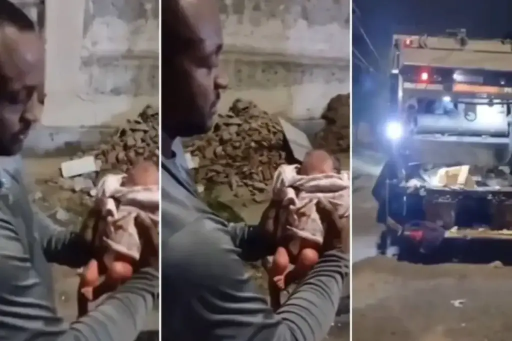Ao recolher o lixo numa rua do Rio de Janeiro na madrugada, gari pensa ter visto uma boneca no chão, percebe que é uma recém-nascida viva entre os sacos, aciona a Polícia Militar, que a leva a uma maternidade em Madureira, e agora quer adotar a menina Ao recolher o lixo numa rua do Rio de Janeiro na madrugada, gari pensa ter visto uma boneca no chão, percebe que é uma recém-nascida viva entre os sacos, aciona a Polícia Militar, que a leva a uma maternidade em Madureira, e agora quer adotar a menina