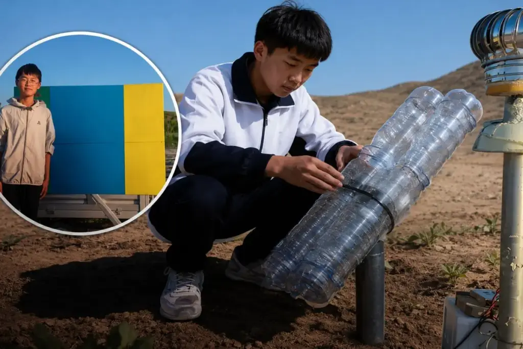Aos 14 anos, garoto que via as árvores recém-plantadas morrerem de sede numa das regiões mais secas da China reparou no vapor da panela da mãe batendo no azulejo frio, enterrou canos de aço com garrafas plásticas usadas por cima, passou a percorrer 30 quilômetros antes da aula para medir os resultados e levou a medalha de ouro na maior feira de invenções da Alemanha