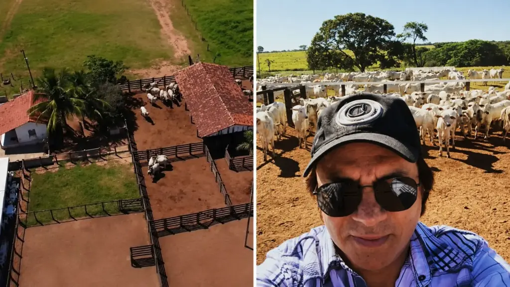 Aos 72 anos, Chitãozinho transforma fazenda de 990 hectares em Goiás num império rural com 10 mil cabeças de gado Nelore, plantações de soja, lago, campo de futebol e estrutura completa para trabalhar e descansar longe dos grandes palcos sertanejos