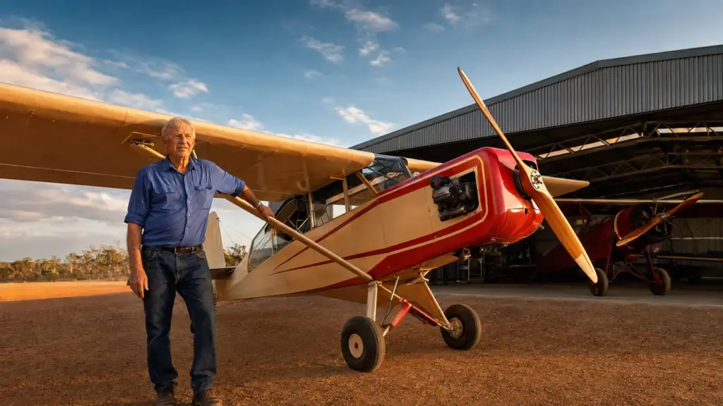 Aos 74 anos, ex-mecânico que trabalhou em usinas ainda voa toda semana no avião que levou 7 anos para construir, retomou sonho interrompido de seu pai e restaurou relíquia australiana de 1936