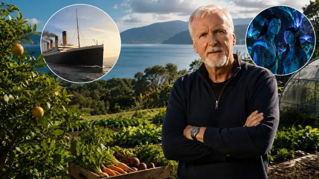 Aos 71 anos, diretor de Avatar e Titanic, James Cameron vive em uma fazenda de cerca de 5 mil acres entre lago e oceano na Nova Zelândia, onde cultiva alimentos orgânicos e chegou a criar uma floresta com 143 variedades de frutas
