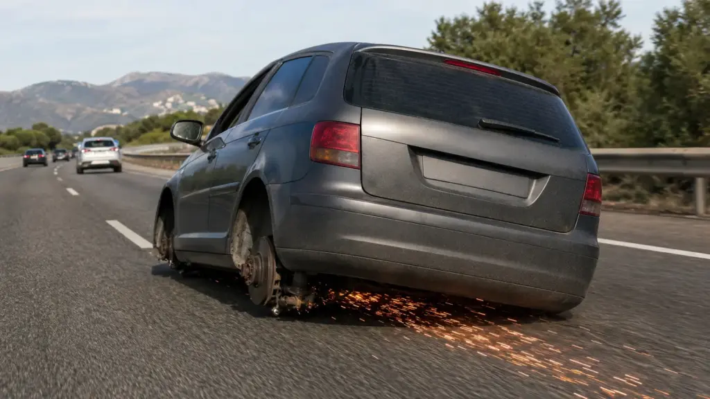 Após estouro de pneu, motorista percorre 14 quilômetros sem duas rodas do lado esquerdo, lança faíscas na rodovia, danifica a pista e acaba investigada na Espanha