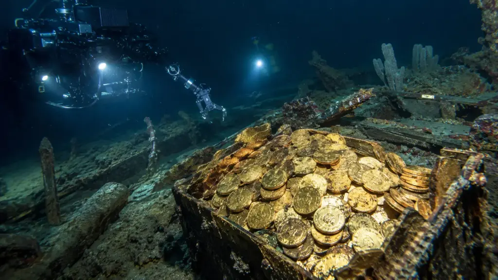 Caçadores de naufrágios encontram a quase 2.200 metros de profundidade o SS Central America, navio que afundou em 1857 com cerca de 13,6 toneladas de ouro, recuperam uma fortuna do fundo do Atlântico e, décadas depois, o caso ainda guarda o mistério de 500 moedas cujo paradeiro nunca foi esclarecido