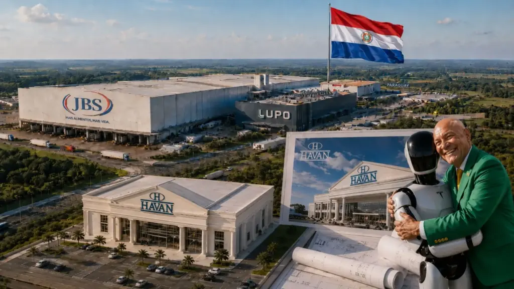 Cansadas dos impostos altos no Brasil, gigantes como Lupo e JBS estão atravessando a fronteira para produzir no Paraguai, onde a alíquota máxima de imposto de renda é de apenas 10% e a energia industrial custa cerca de um terço do preço daqui, enquanto a Havan estuda abrir loja por lá Cansadas dos impostos altos no Brasil, gigantes como Lupo e JBS estão atravessando a fronteira para produzir no Paraguai, onde a alíquota máxima de imposto de renda é de apenas 10% e a energia industrial custa cerca de um terço do preço daqui, enquanto a Havan estuda abrir loja por lá