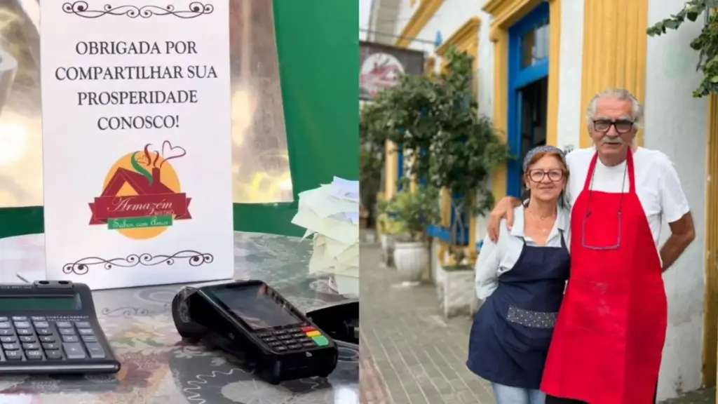 Casal confia tanto nos clientes que deixa cada um somar e pagar a própria conta, é o método que fez um pequeno restaurante de Porto Belo viralizar, tocado por um casal apaixonado há mais de meio século que planta as verduras que serve