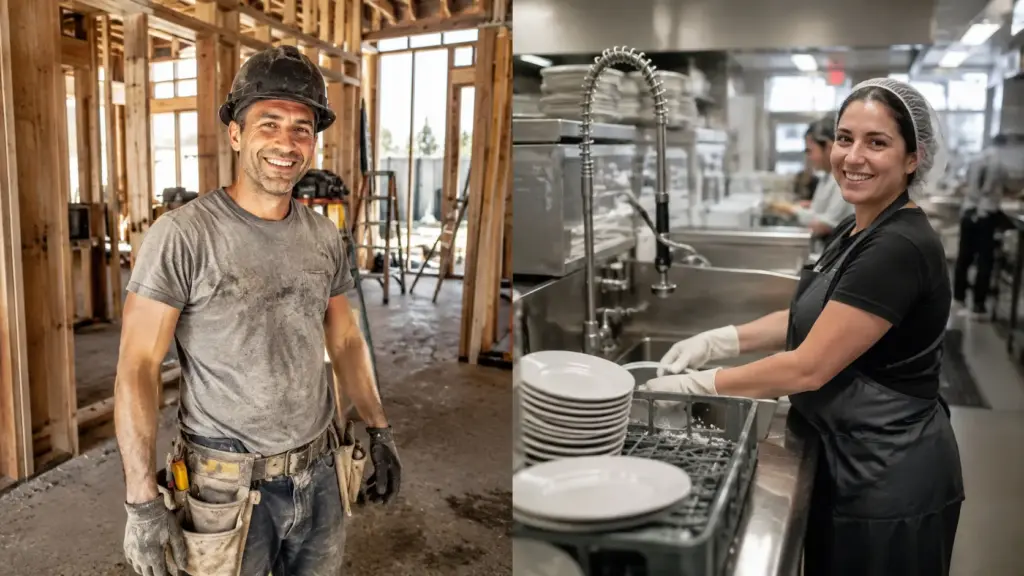 Casal de advogados deixa carreira estável no Brasil com três filhos, ela vira operária de fábrica e lavadora de pratos, ele troca o terno pela construção civil