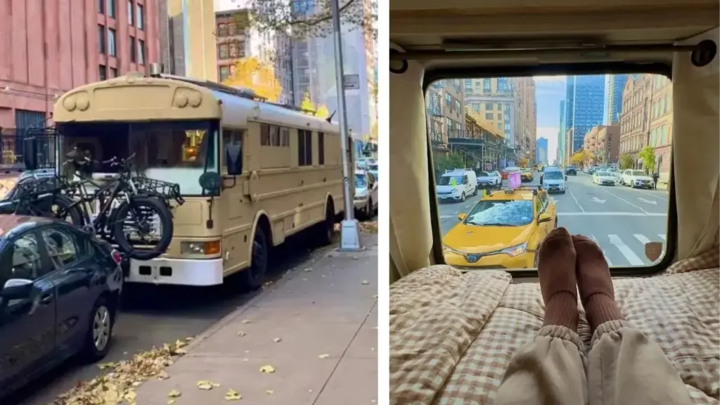 Casal pagou US$ 5 mil em um ônibus escolar de 12 metros comprado no eBay, passou menos de três anos fazendo a transformação com as próprias mãos e vídeos do YouTube, investiu cerca de US$ 40 mil na reforma e hoje vive na estrada gastando aproximadamente um terço do que gastava em uma casa tradicional