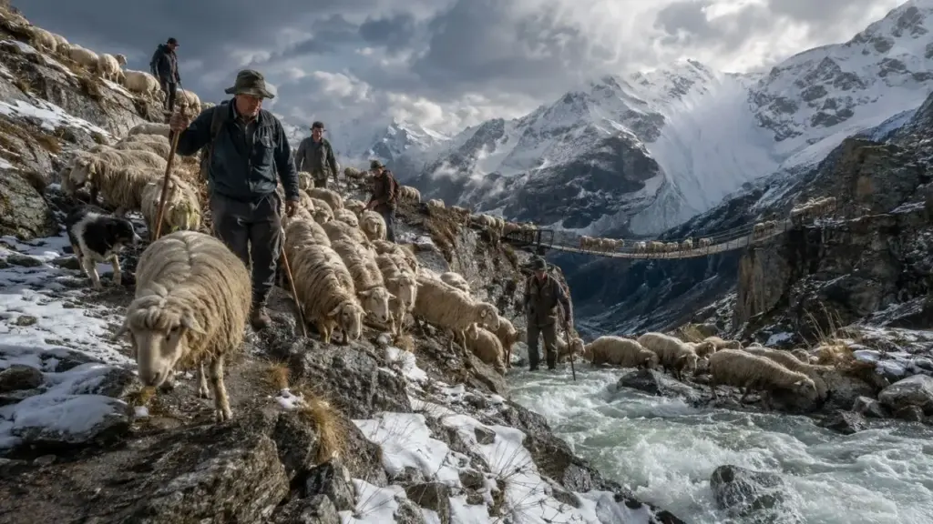 Cem ovelhas atravessam os Alpes da Itália à Áustria em uma tradição milenar que passa por gelo, rios turbulentos, trilhas estreitas e uma fronteira nacional, enquanto pastores enfrentam neve, avalanches e quedas para alcançar pastagens a 2.800 metros e preservar um costume transmitido entre gerações no Tirol do Sul Cem ovelhas atravessam os Alpes da Itália à Áustria em uma tradição milenar que passa por gelo, rios turbulentos, trilhas estreitas e uma fronteira nacional, enquanto pastores enfrentam neve, avalanches e quedas para alcançar pastagens a 2.800 metros e preservar um costume transmitido entre gerações no Tirol do Sul