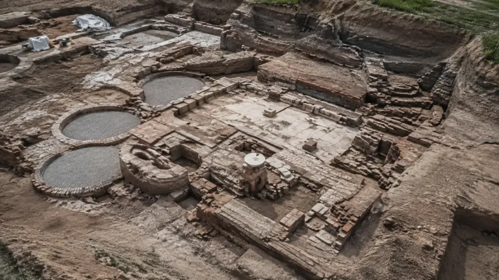 Arqueólogos escavam antigo assentamento no Egito e encontram complexo termal de mais de 2 mil anos com piscinas circulares, aquecimento de água, canais de tijolos e sofisticada engenharia hidráulica no delta do Nilo Arqueólogos escavam antigo assentamento no Egito e encontram complexo termal de mais de 2 mil anos com piscinas circulares, aquecimento de água, canais de tijolos e sofisticada engenharia hidráulica no delta do Nilo