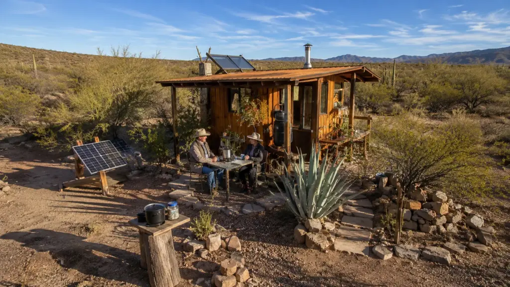 Casal vive há quase 30 anos em casa de apenas 12 m² no Deserto de Sonora e transforma terreno em oásis com energia solar, água da chuva, horta e compostagem Casal vive há quase 30 anos em casa de apenas 12 m² no Deserto de Sonora e transforma terreno em oásis com energia solar, água da chuva, horta e compostagem