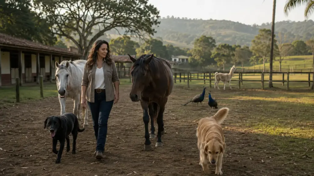 Silvia Abravanel trocou parte da rotina nos estúdios por uma fazenda no interior de São Paulo, onde vive cercada por centenas de animais, mantém cachorros, cavalos, pavões, lagartos e serpentes e não permite a criação de nenhuma espécie para abate Silvia Abravanel trocou parte da rotina nos estúdios por uma fazenda no interior de São Paulo, onde vive cercada por centenas de animais, mantém cachorros, cavalos, pavões, lagartos e serpentes e não permite a criação de nenhuma espécie para abate