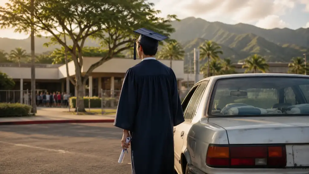 Aos 18 anos, jovem que passou por abrigos desde os 15, viveu quase um ano dentro de um carro, continuou indo à escola no Havaí e segurou o choro ao receber o diploma do ensino médio