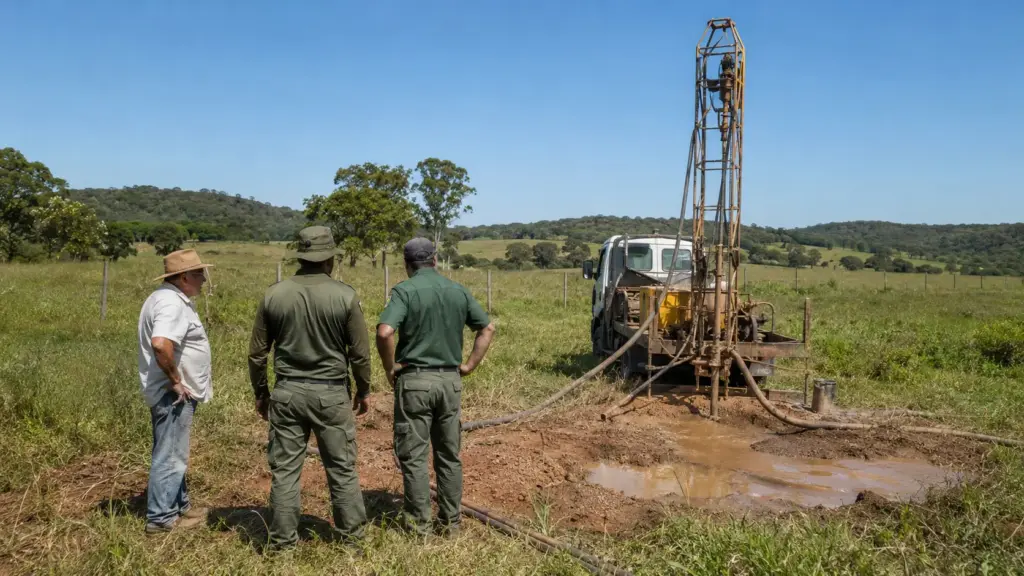 Fazendeiro de 67 anos perfura poço com mais de 50 metros para levar água à propriedade, mas fiscalização descobre falta de licença, interrompe a obra e aplica multa de R$ 10 mil em Mato Grosso do Sul